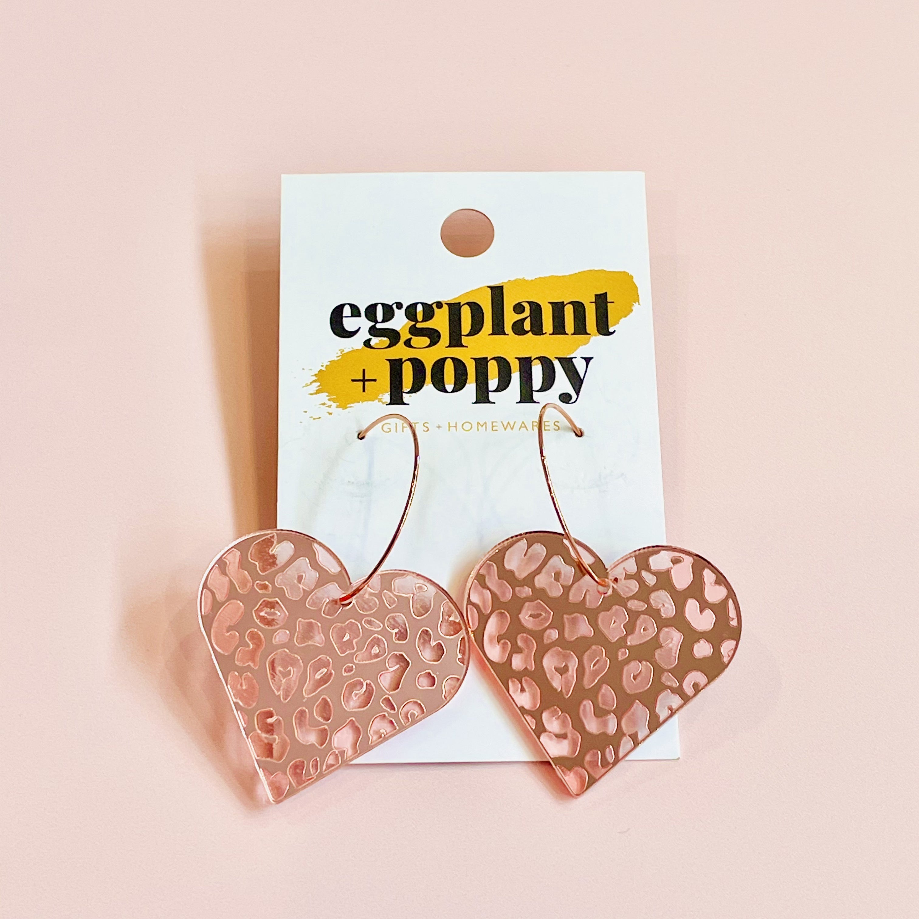 Pink Leopard Heart Earrings