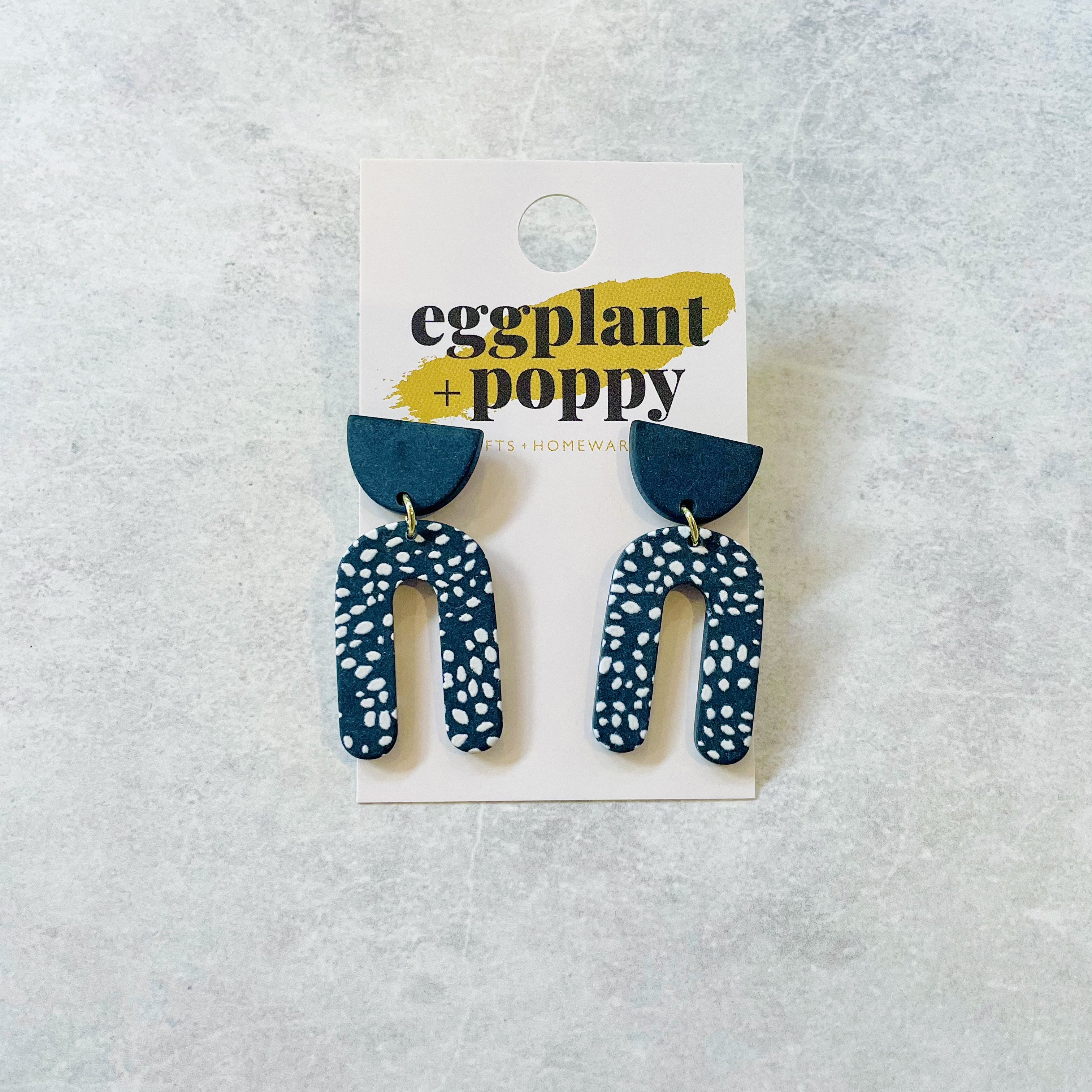 Art Earrings - Black Arch White Spots