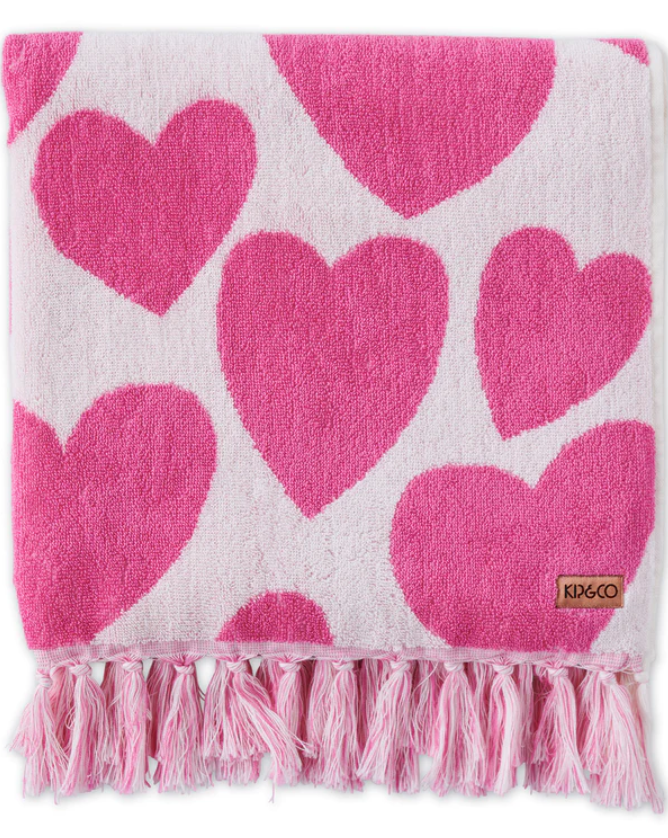 Terry Bath Sheet / Beach Towel - Big Hearted Pink