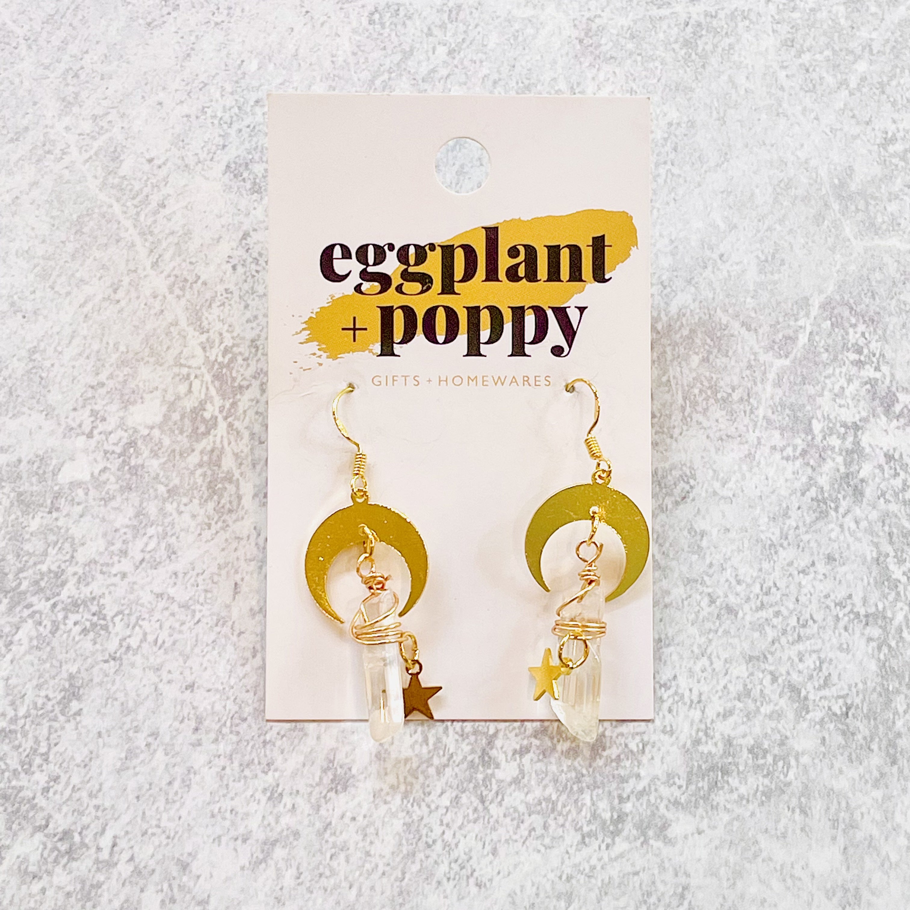 Moon + Star Crystal Drop Earrings