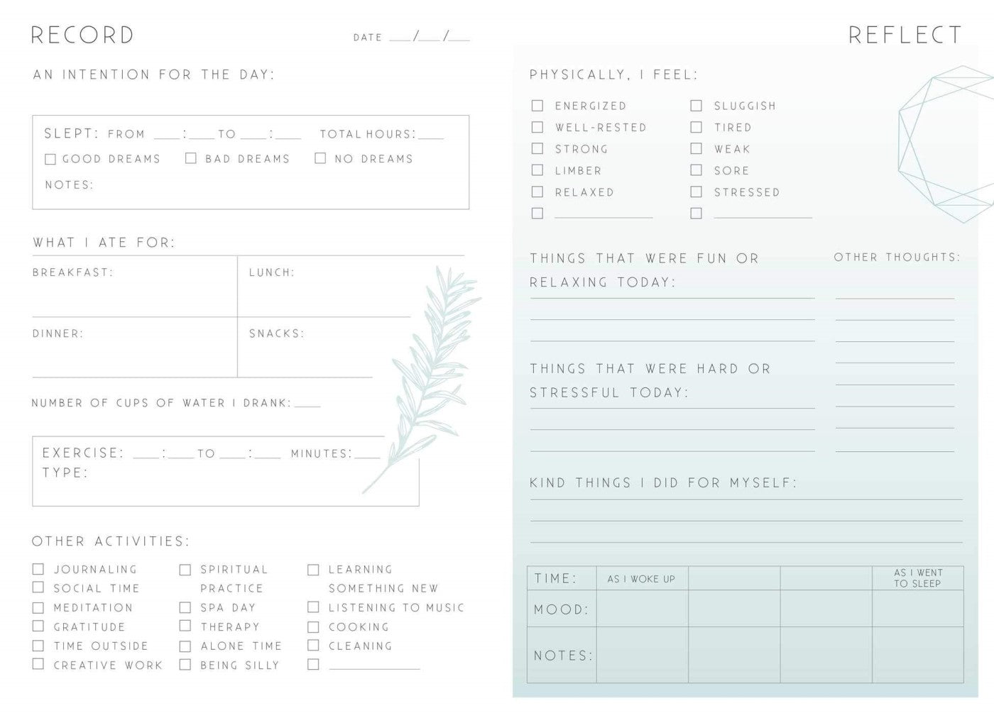 Self-Care: Day & Night Reflection Journal