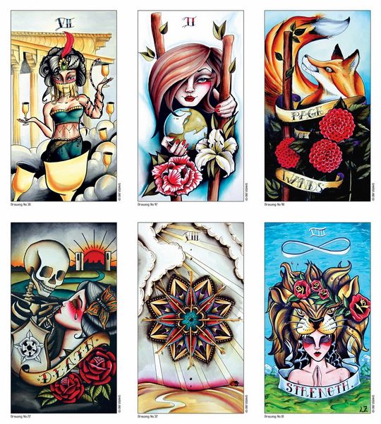 Eight Coins Tattoo Tarot – Eggplant & Poppy ~ Unique + Quirky Gifts