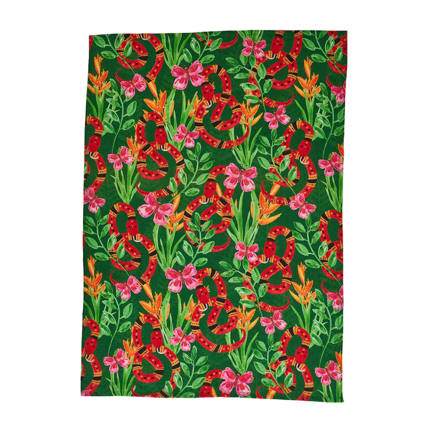 Linen Tea Towel - Jungle Snake